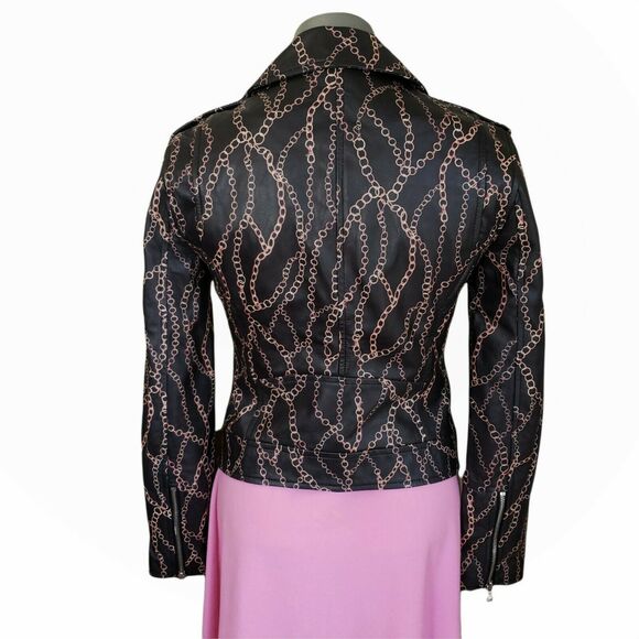 L'AGENCE black leather classic biker chain print moto jacket Size S NEW Sample - Picture 3 of 5
